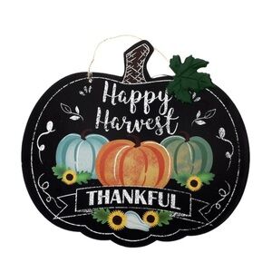 NWT Decorative Farmer's Happy Harvest Thankful Pumpkin Shape Signs